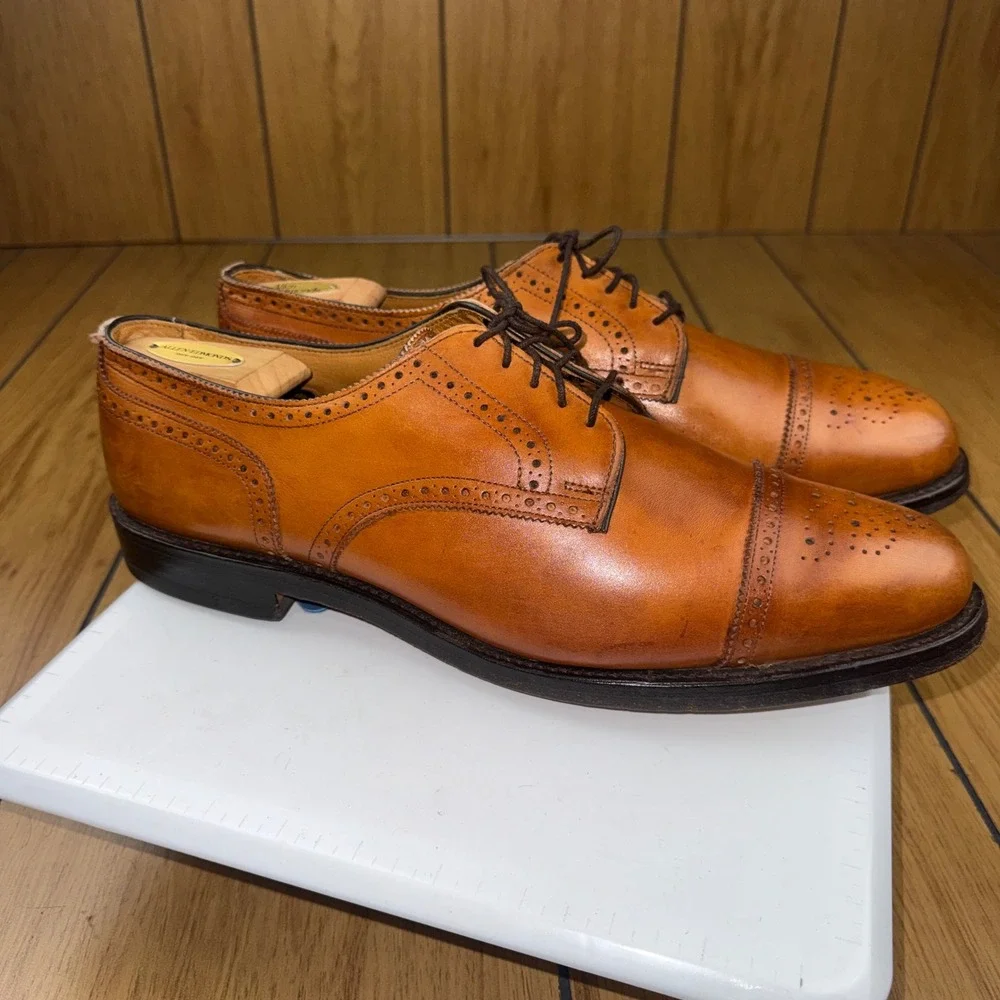 Allen Edmonds Lexington Mens 14 D Brown Leather Cap Toe Brogue Derby Shoes 5161